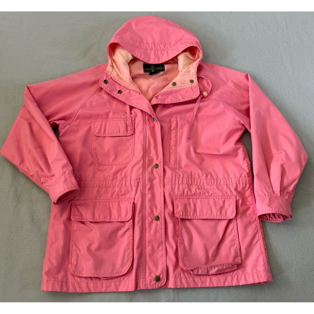 Eddie Bauer Women XL Pink Utility Field Jacket Hooded Lightweight Safari 4Pocket